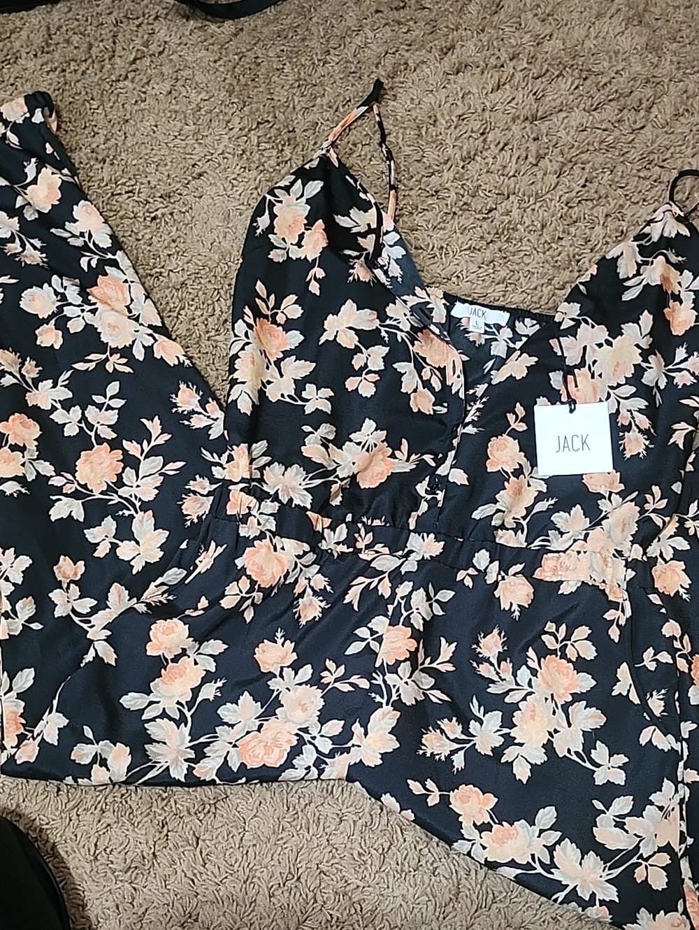 Jack by BB Dakota Black Floral Spaghetti Strap Jumpsuit